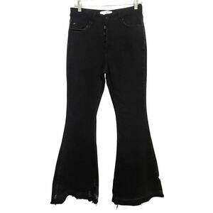 KanCan Zoey High Rise Super Flare Black Jeans Sz 9/28 Faded Distress Frayed Hem